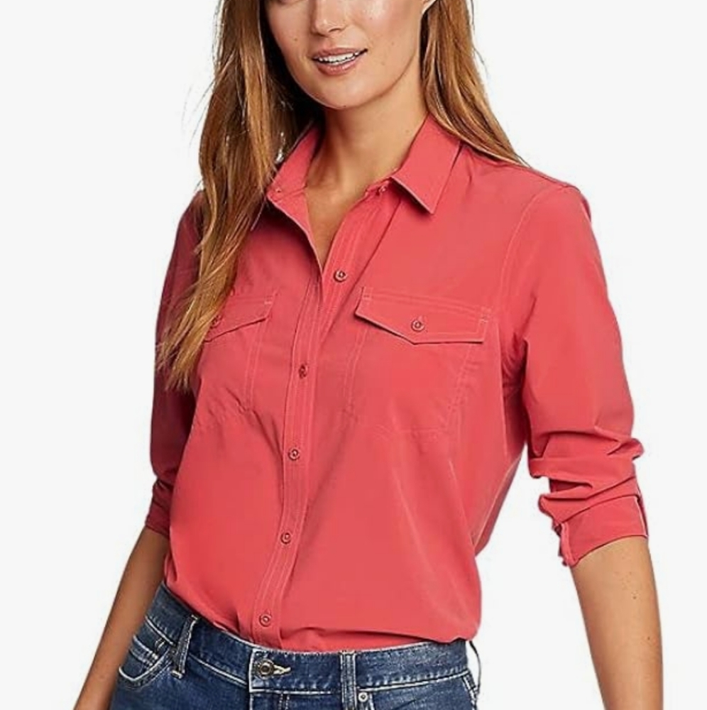 Eddie Bauer Burnt Orange Large botten up long sleeve women's shirt